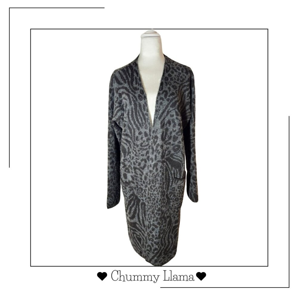 Fortune + Ivy Leopard Print Open-Front Cardigan – Soft Knit, Size L